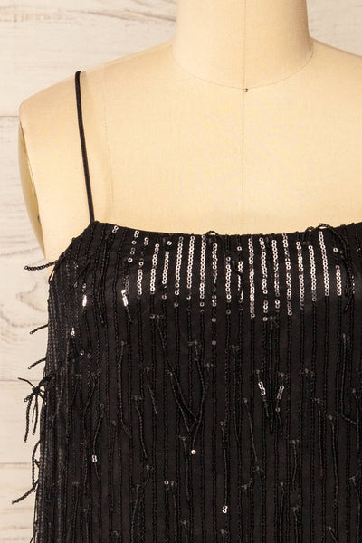 Cerdanyola Short Black Sequin Dress | La petite garçonne front close-up