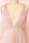 Cersei Pink Plunging Neckline Tulle Midi Dress | Boutique 1861 front close-up