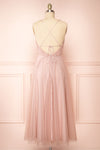 Cersei Pink Plunging Neckline Tulle Midi Dress | Boutique 1861 back view