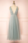 Cersei Sage Plunging Neckline Tulle Midi Dress | Boutique 1861 front view