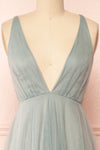 Cersei Sage Plunging Neckline Tulle Midi Dress | Boutique 1861 front close-up