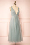 Cersei Sage Plunging Neckline Tulle Midi Dress | Boutique 1861 side view