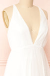Cersei White Plunging Neckline Tulle Midi Dress | Boutique 1861 side close-up