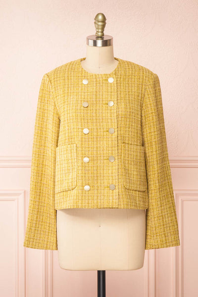 Cerys Vintage Inspired Yellow Tweed Jacket | Boutique 1861 front view