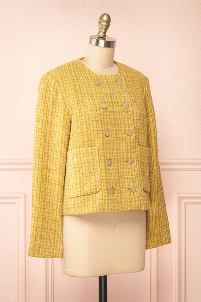 Cerys Vintage Inspired Yellow Tweed Jacket | Boutique 1861 side view