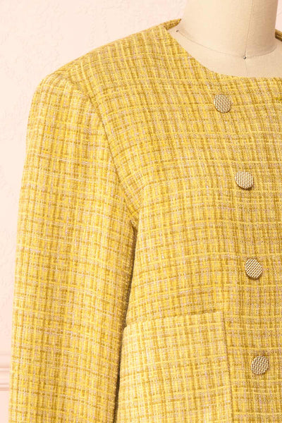 Cerys Vintage Inspired Yellow Tweed Jacket | Boutique 1861 side close-up