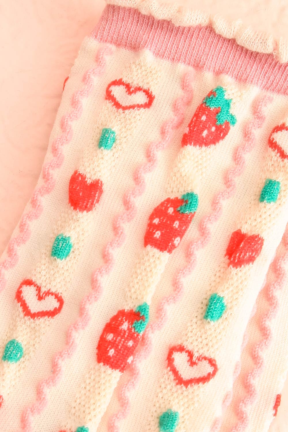 Cesia Ivory Strawberry Print Socks | Boutique 1861 close-up