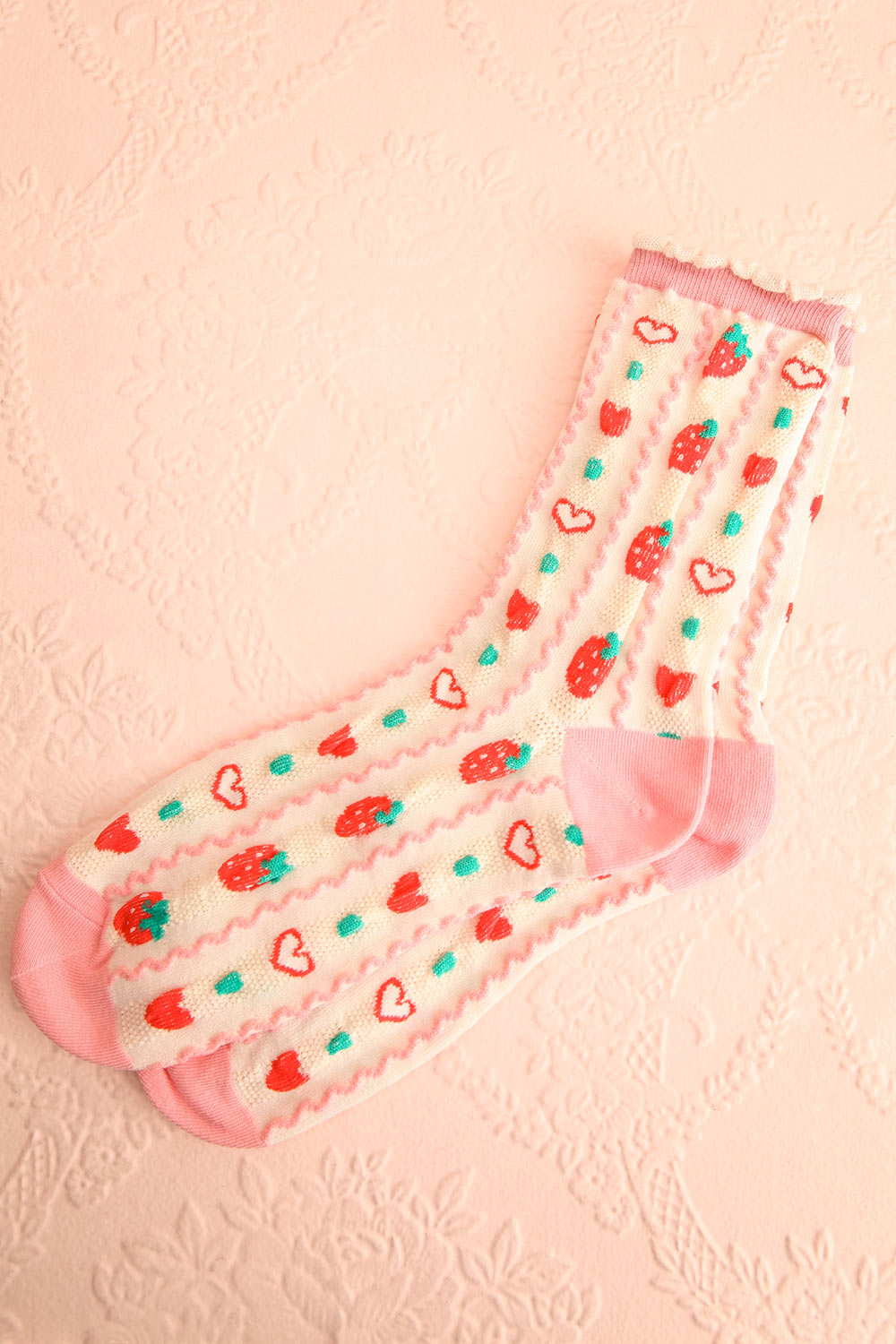 Cesia Ivory Strawberry Print Socks | Boutique 1861