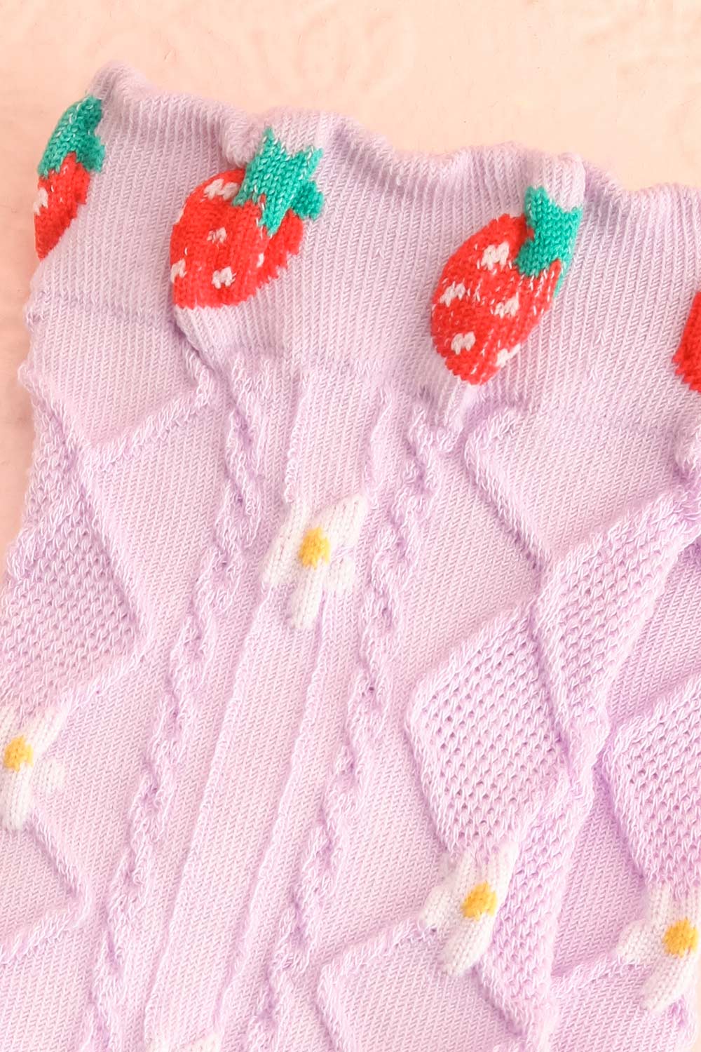 Cesia Lilac Floral Strawberry Print Socks | Boutique 1861 close-up