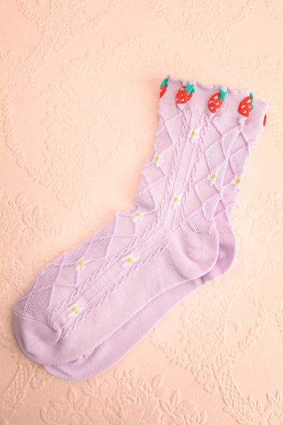 Cesia Lilac Floral Strawberry Print Socks | Boutique 1861