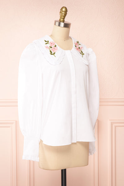 Cesile White Blouse w/ Embroidered Peter-Pan Collar | Boutique 1861 side view