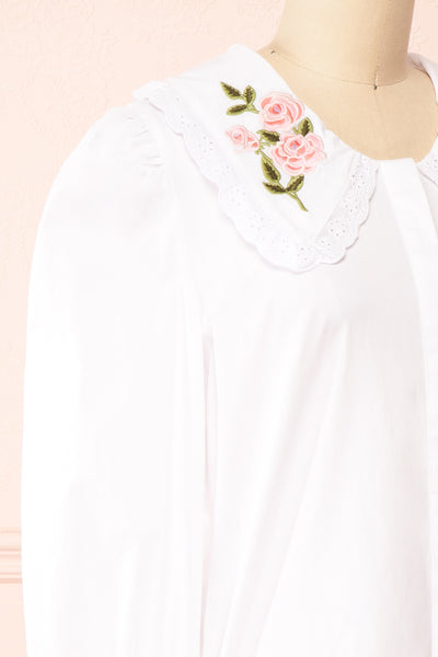 Cesile White Blouse w/ Embroidered Peter-Pan Collar | Boutique 1861 side close-up