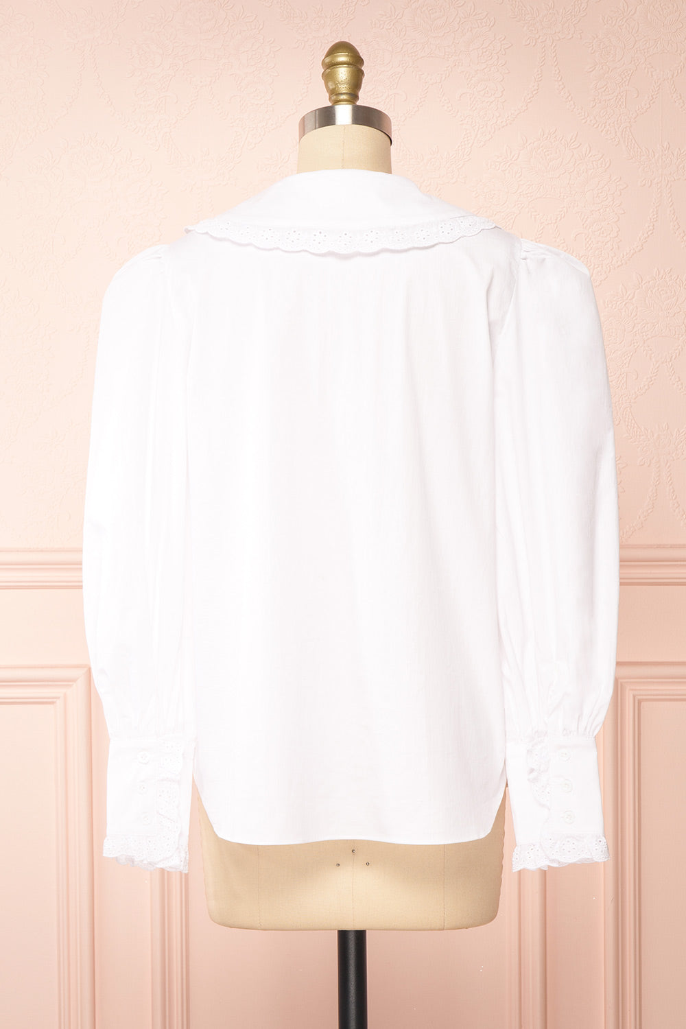 Cesile White Blouse w/ Embroidered Peter-Pan Collar