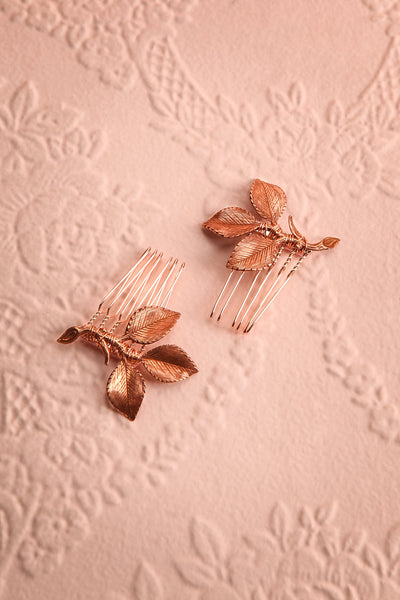 Ceta Rosegold Hair Combs Set with Leaves | Boudoir 1861