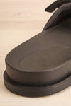 Chaarme Black Slide Sandals with Bow | La petite garçonne back close-up