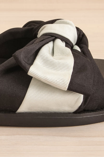 Chaarme Black Slide Sandals with Bow | La petite garçonne side front close-up