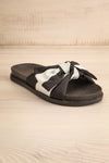 Chaarme Black Slide Sandals with Bow | La petite garçonne front view