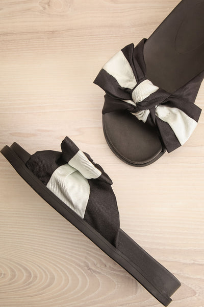 Chaarme Black Slide Sandals with Bow | La petite garçonne flat view