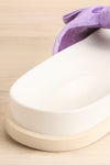 Chaarme Lavender Slide Sandals with Bow | La petite garçonne back close-up