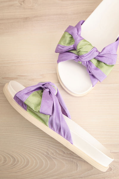 Chaarme Lavender Slide Sandals with Bow | La petite garçonne flat view