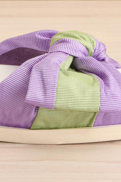 Chaarme Lavender Slide Sandals with Bow | La petite garçonne aide front close-up