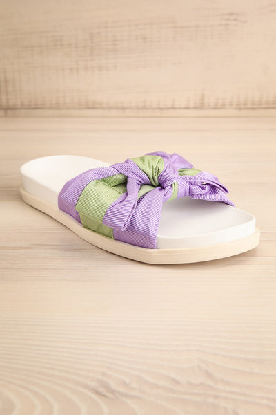 Chaarme Lavender Slide Sandals with Bow | La petite garçonne front view