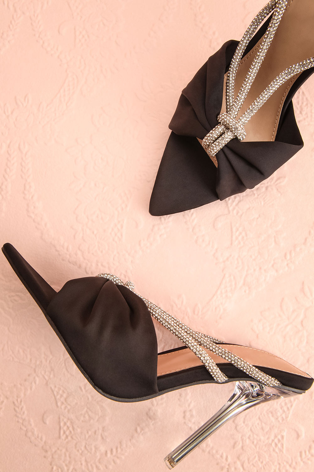 Chamaeleon Black Pointed-Toe Heels w/ Sequin Knot | Boutique 1861 flat view