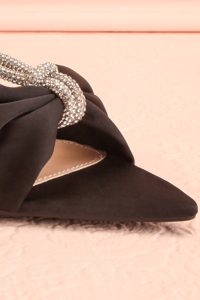 Chamaeleon Black Pointed-Toe Heels w/ Sequin Knot | Boutique 1861 front close-up