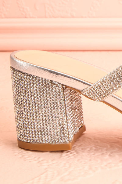 Chamfort Silver Slip-On Block Heel Sandals | Boutique 1861 side close-up