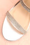 Chamfort Silver Slip-On Block Heel Sandals | Boutique 1861 flat close-up