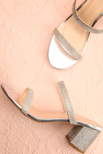 Chamfort Silver Slip-On Block Heel Sandals | Boutique 1861 flat view
