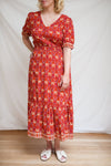 Chantelle Red Patterned Short Sleeve Maxi Dress | Boutique 1861 model