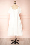 Charity White Puffy Sleeve Tiered Midi Dress | Boutique 1861 front view