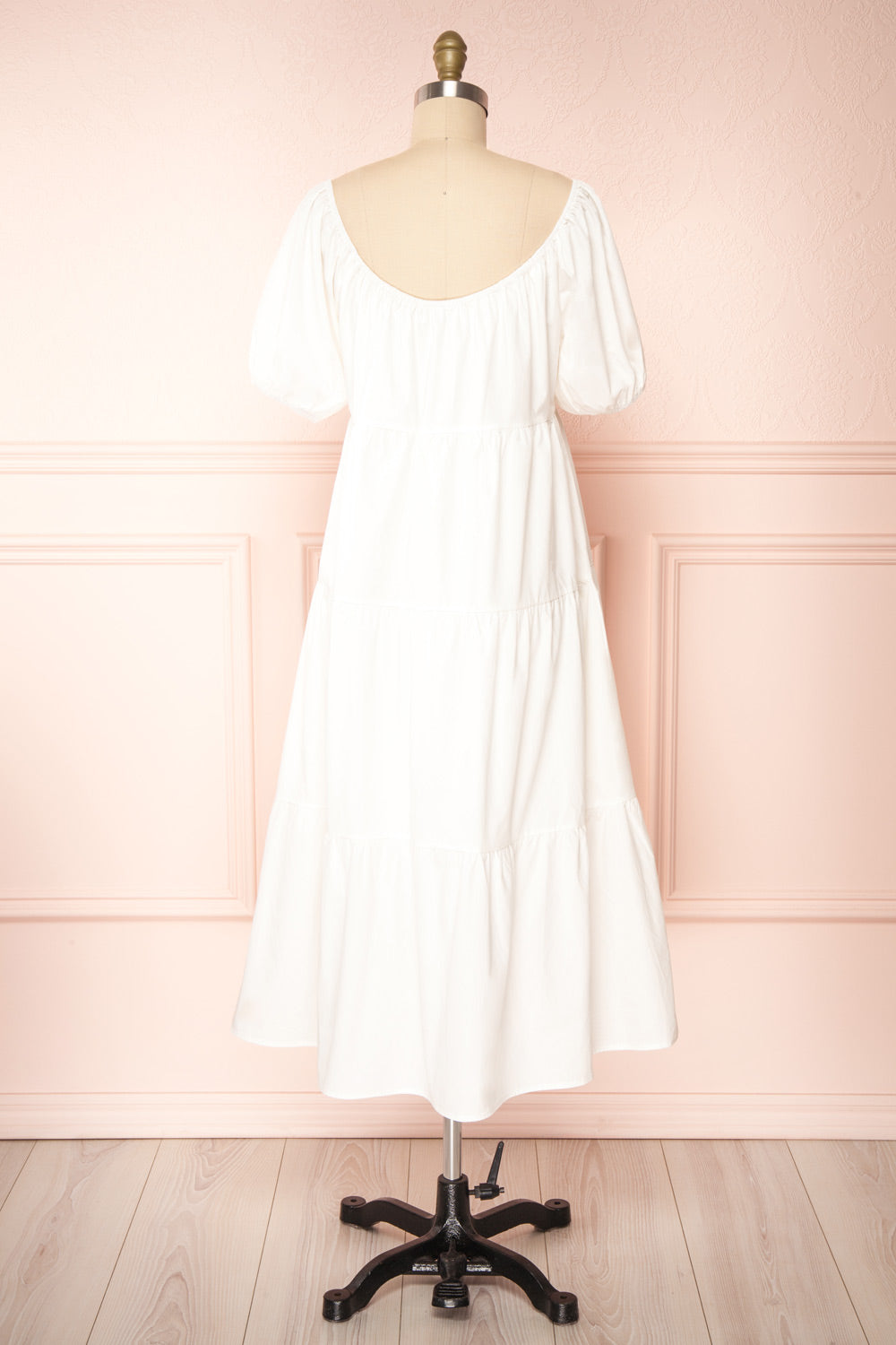 Charity White Puffy Sleeve Tiered Midi Dress | Boutique 1861back view