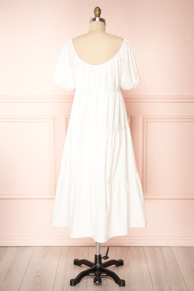 Charity White Puffy Sleeve Tiered Midi Dress | Boutique 1861back view