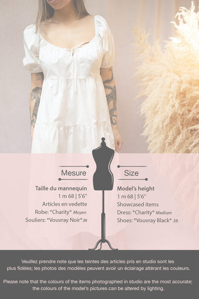 Charity White Puffy Sleeve Tiered Midi Dress | Boutique 1861 model infos