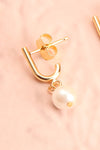 Charline Pearl Golden Pendant Earrings | Boutique 1861 close-up
