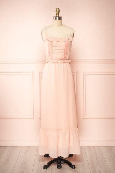 Charly Pink Maxi Dress w/ Ruffles | Boutique 1861 front view