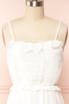 Charly White Maxi Dress w/ Ruffles | Boutique 1861 front close up