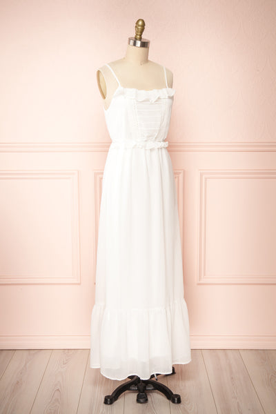 Charly White Maxi Dress w/ Ruffles | Boutique 1861 side view