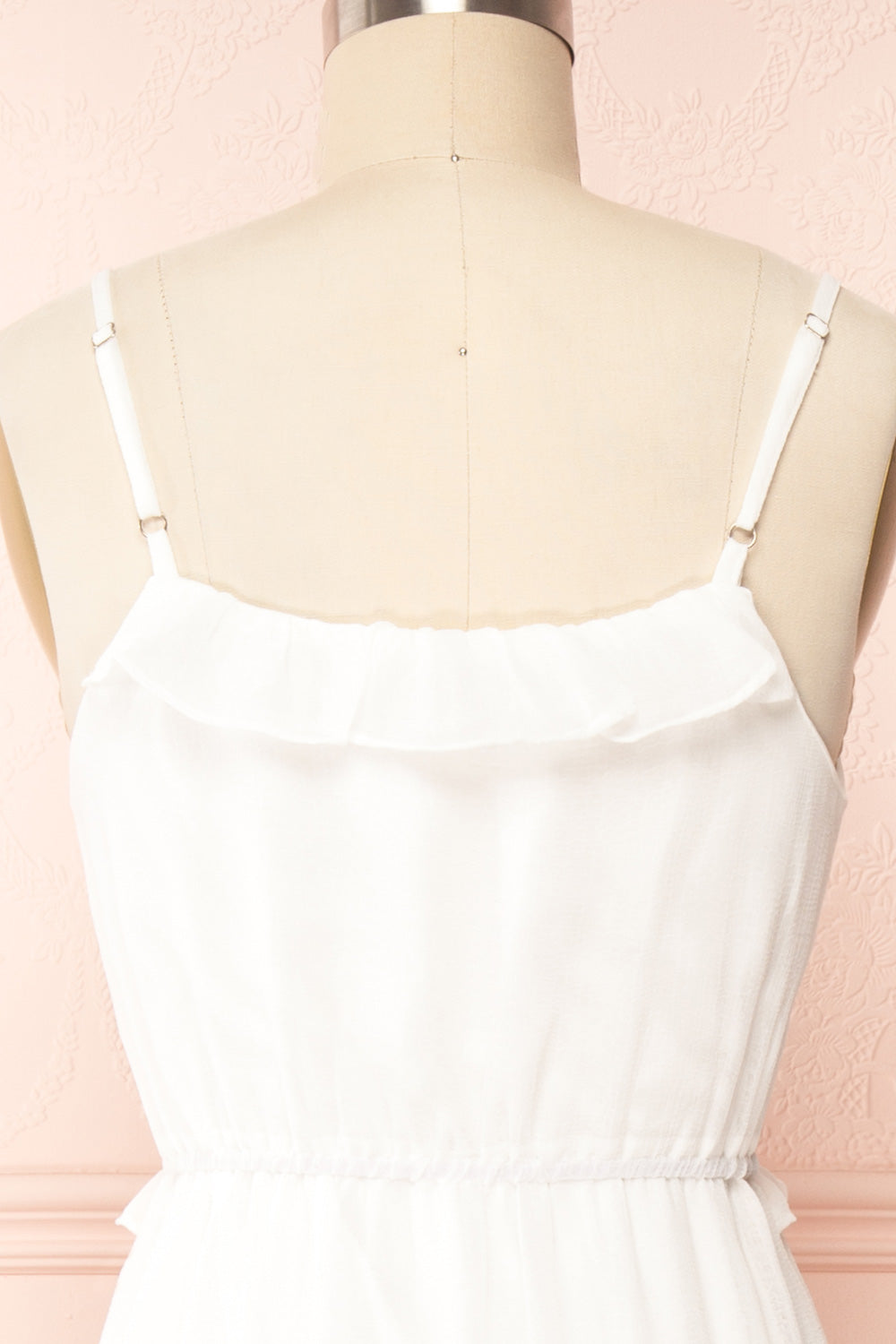 Charly White Maxi Dress w/ Ruffles | Boutique 1861 back close up