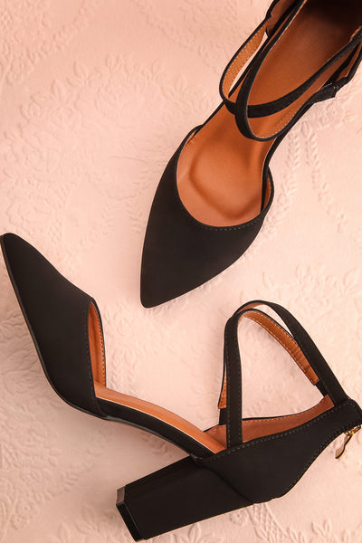 Charmhing Black Cross-Strap Pointed Toe Heels | Boutique 1861 flat view