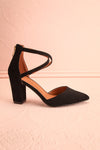 Charmhing Black Cross-Strap Pointed Toe Heels | Boutique 1861 side view