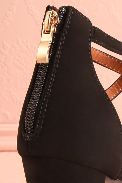 Charmhing Black Cross-Strap Pointed Toe Heels | Boutique 1861 back close-up