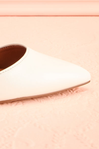 Charmhing White Cross-Strap Pointed Toe Heels | Boutique 1861 side front close-up
