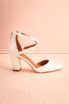 Charmhing White Cross-Strap Pointed Toe Heels | Boutique 1861 side view