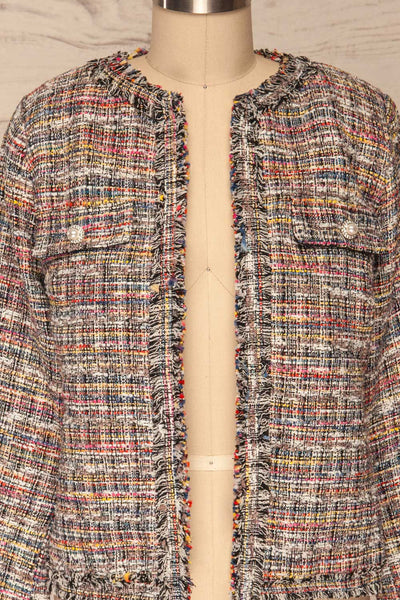 Chatel Colorful Tweed Jacket with Pearl Buttons | La Petite Garçonne front close-up