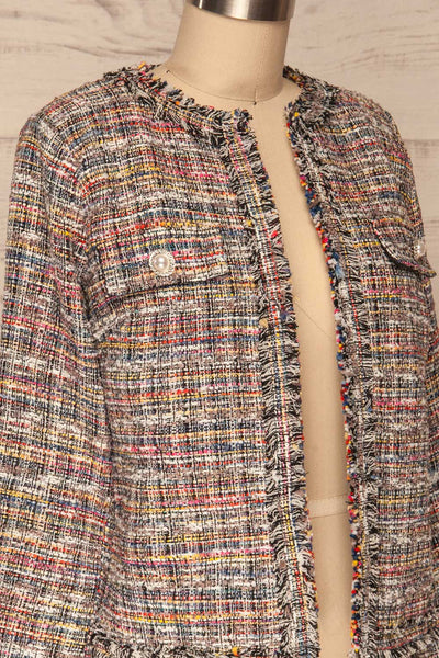 Chatel Colorful Tweed Jacket with Pearl Buttons | La Petite Garçonne side close-up