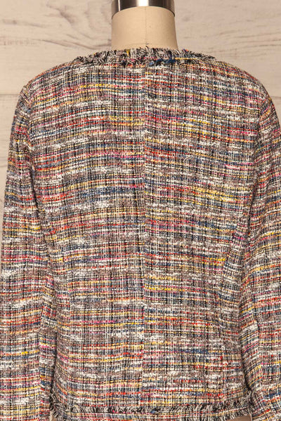 Chatel Colorful Tweed Jacket with Pearl Buttons | La Petite Garçonne back close-up