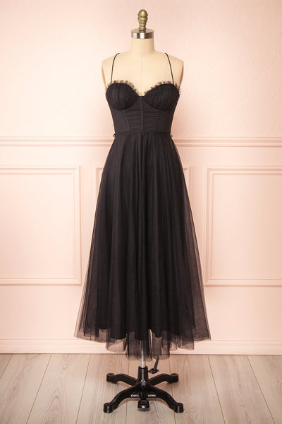 Chaya Black Midi Tulle Dress w/ Corset | Boutique 1861 front view